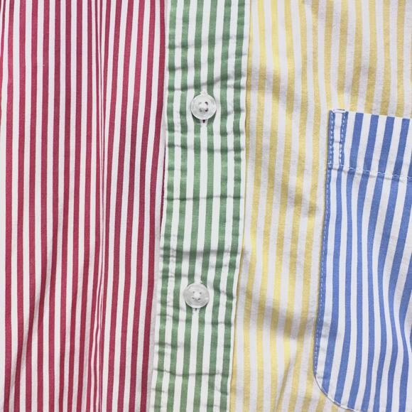 IZOD Colorblock Stripe Shirt Mens Large Patchwork Pastel Short Sleeve Cotton - Picture 6 of 16
